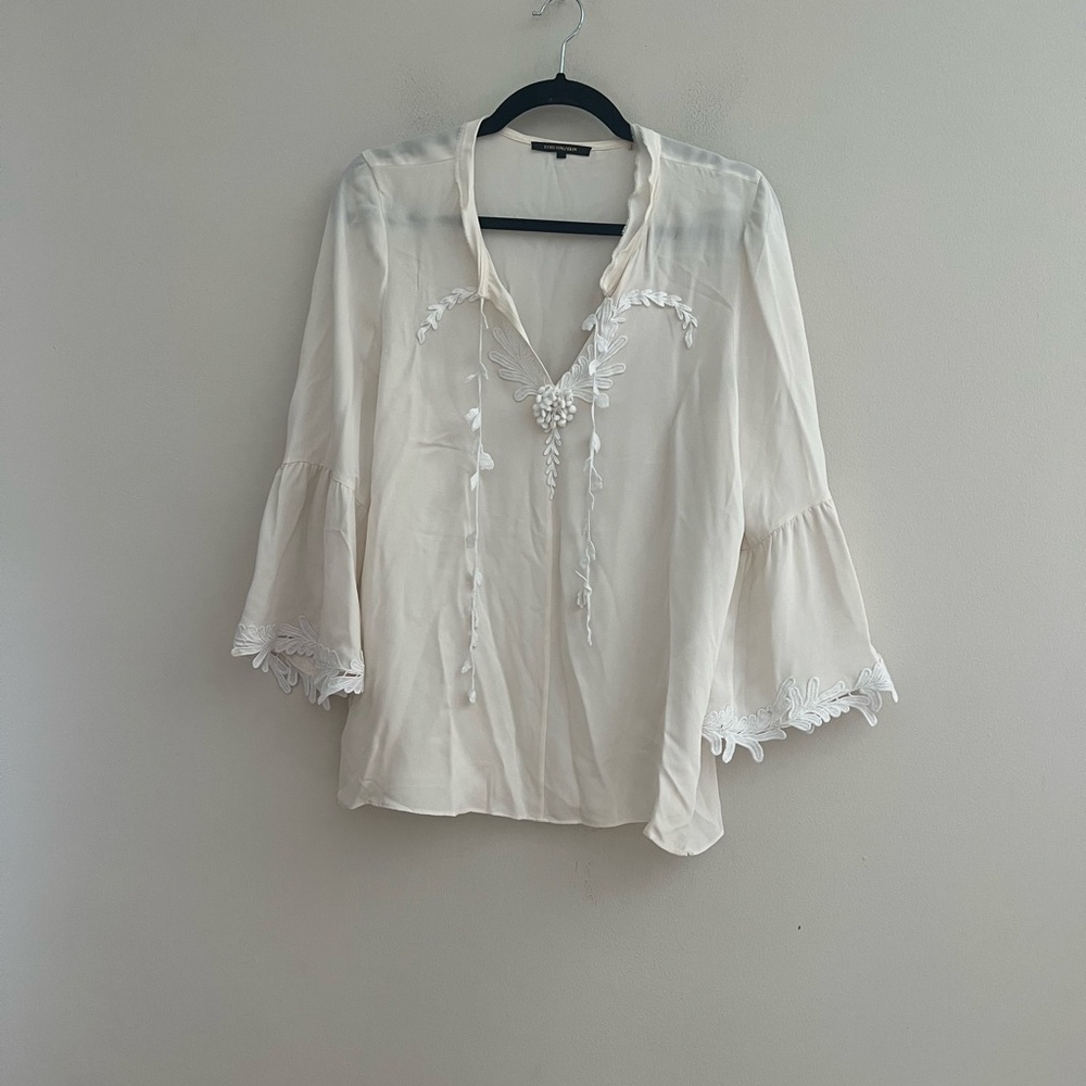 Kobi Halperin Cream 100 % silk Embroidered Blouse - Picture 3 of 11